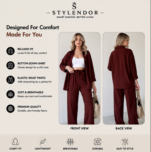 Two Piece Suit Button Co-Ord Casual Set