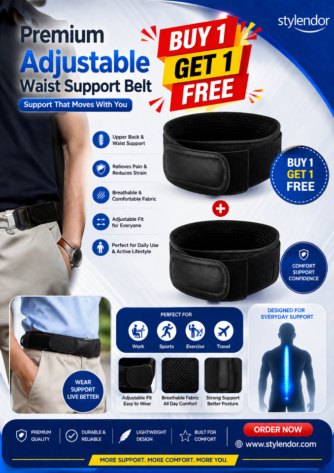 🎉 Buy 1 Get 1 FREE | Premium Adjustable Waist Support Belt – Back Pain Relief & All-Day Comfort
