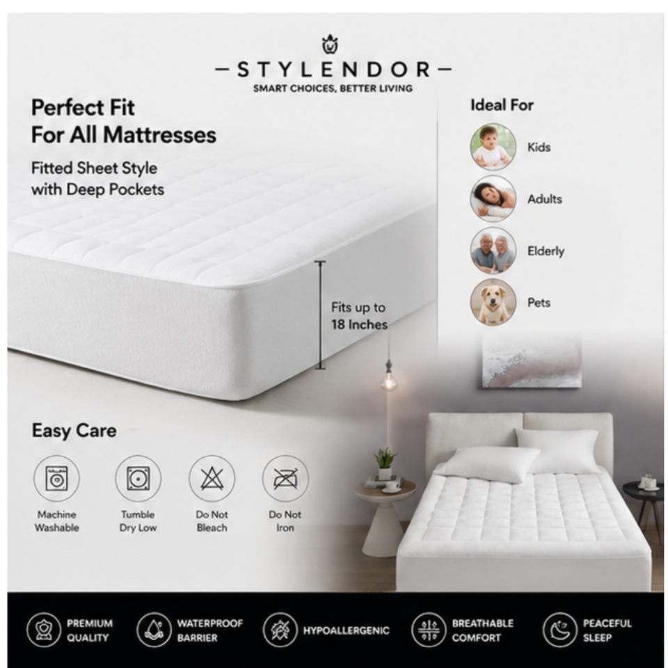 Waterproof Mattress Protector, Cloud Soft Plush Mattress Cover, Overfilled Mattress Pad, Fitted Pocket Fits Up to 18 Inch, Machine Washable Bed Cover, White Full