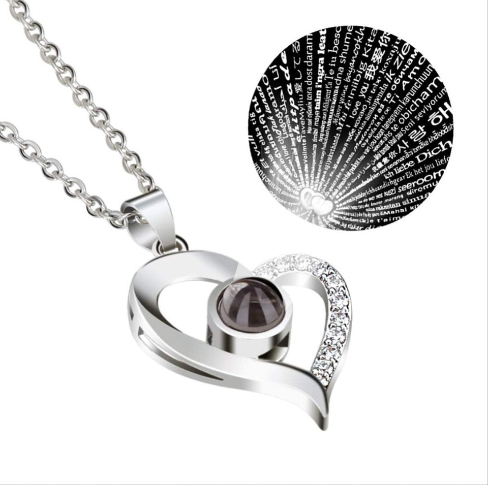 Love Heart Projection Necklace 100 Languages I Love You Pendant With Free Gift Box