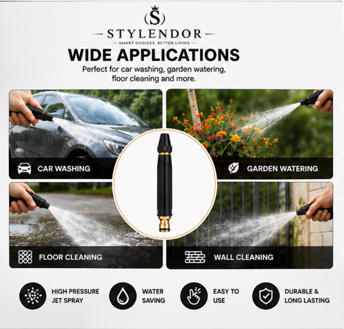 🔥 Imported High Pressure Adjustable Water Spray Nozzle – Heavy Duty Brass Connector | Car Wash & Gardening Pro Tool